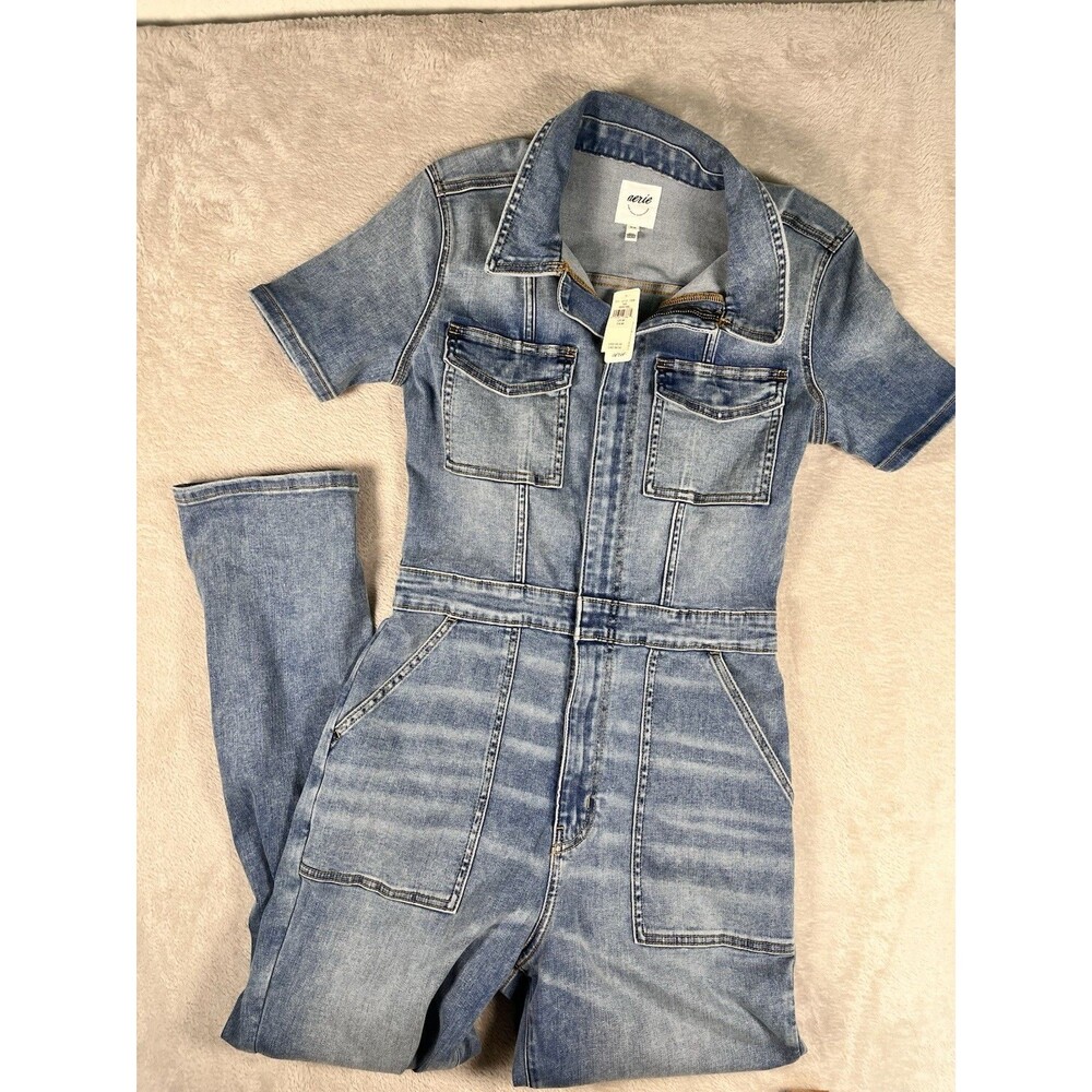 Aerie Utility Denim Jumpsuit Medium Wash Sz M NWT Coveralls Chic Western